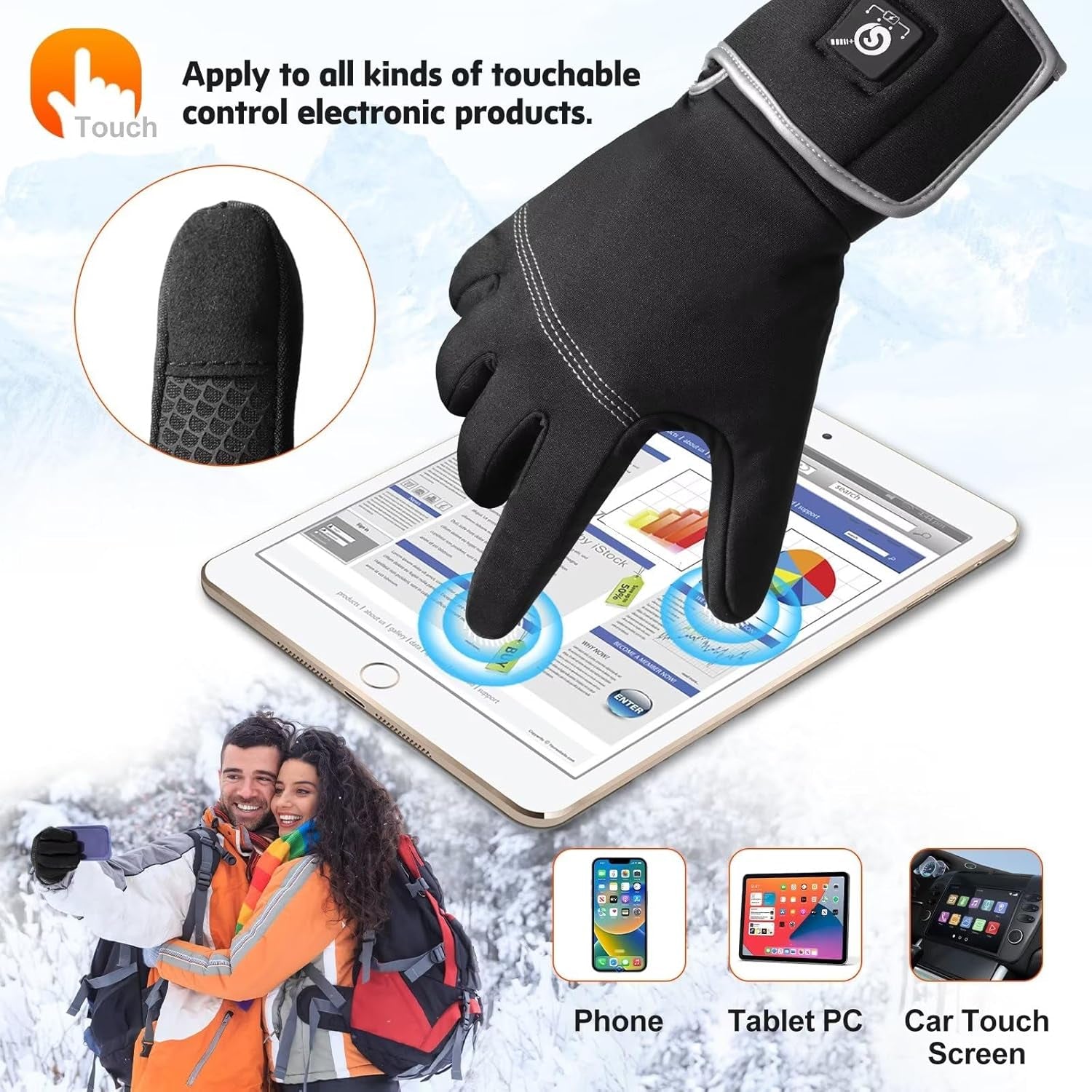 Breathable Heated Gloves Liners for Men Women,Winter Heated Thin Gloves Touchscreen Riding Skiing Snowboarding Hiking Cycling
