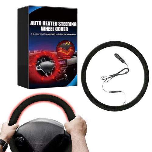 38Cm Car Heated Steering Wheel Cover 12V Heated Auto Steering Wheel Cover Rechargeable Anti-Slip Wheel Protector