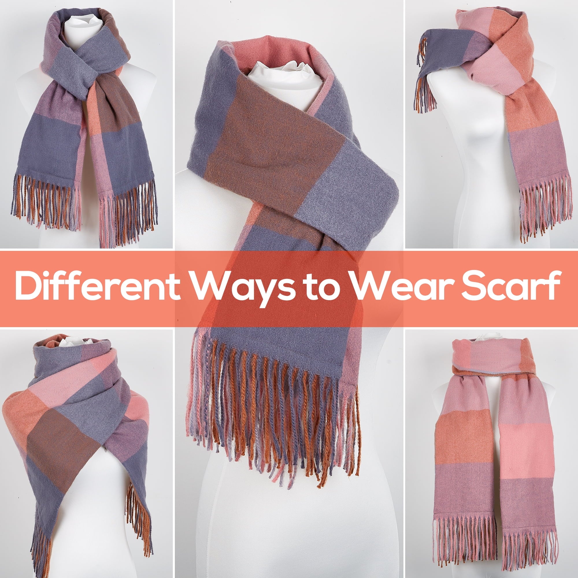 Unisex USB Rechargeable Electric Heated Scarf, Pink Plaid