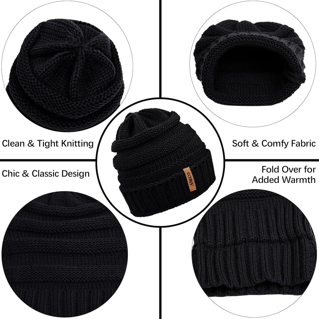 Winter Warm Sets Knitted Scarf Beanie Hat Touch Screen Gloves and Winter Ear Warmer for Men or Women