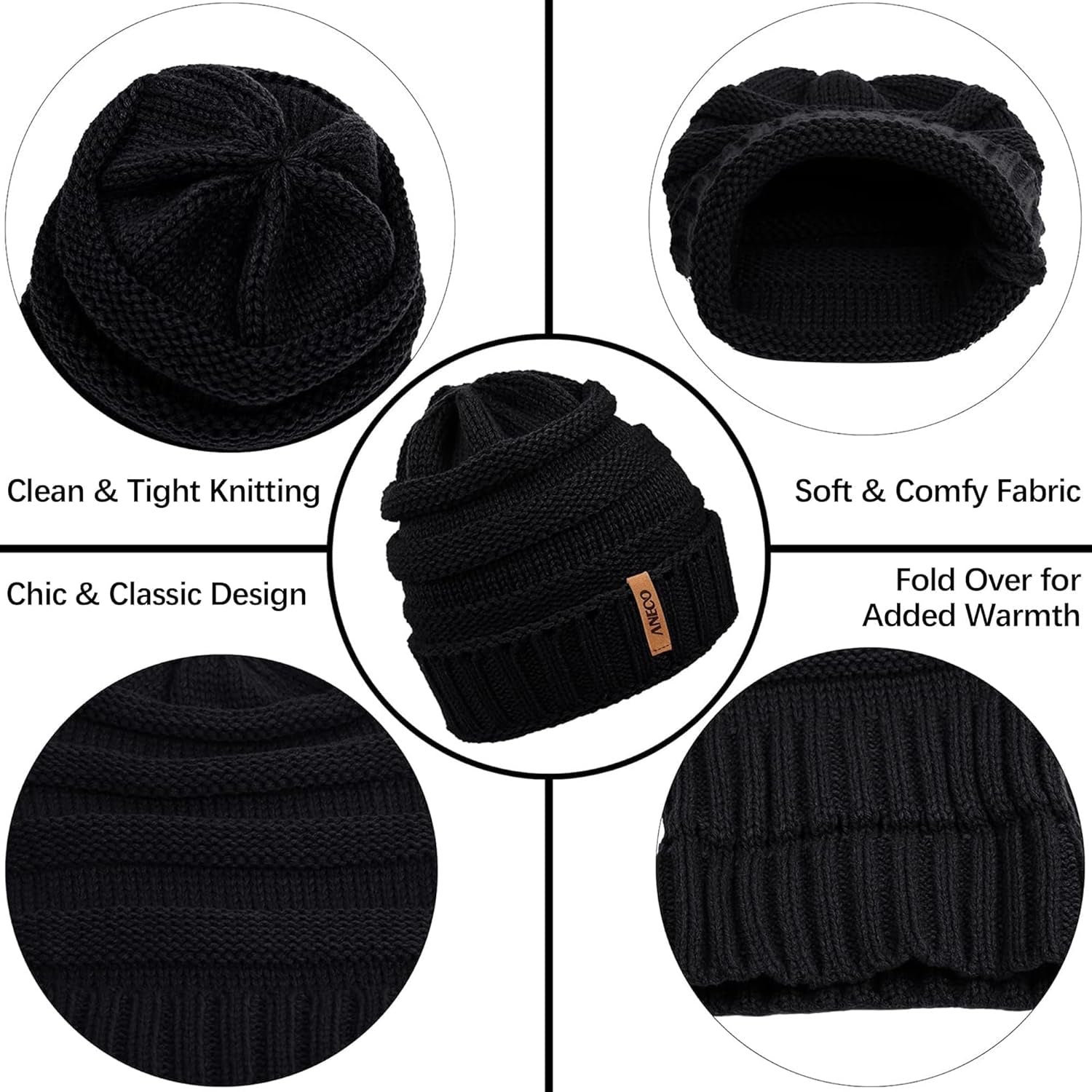 Winter Warm Sets Knitted Scarf Beanie Hat Touch Screen Gloves and Winter Ear Warmer for Men or Women