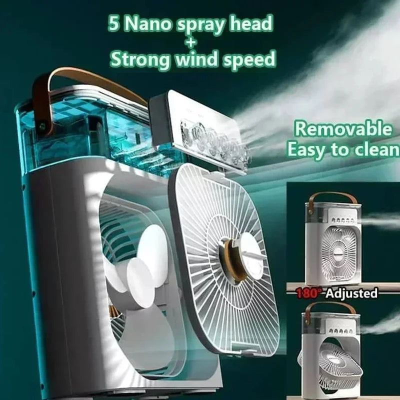 Portable Air Conditioning Fan Mini Evaporative Air Cooler with 7 Color LED Lights 1/2/3 Hour Timer 3 Wind Speeds and 3 Spray Mod