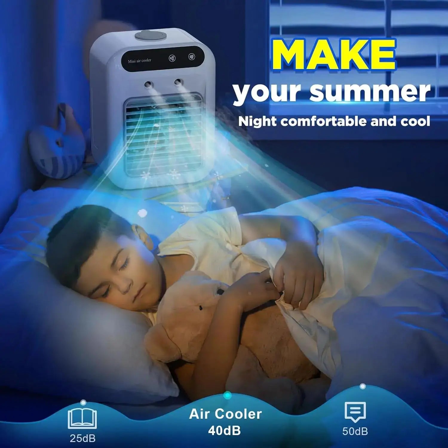 Portable Air Conditioners,3-In-1 Cooling Fan Air Conditioner with 2-Speed,Built-In 1800mah Battery,Air Cooler for Home&Outdoor