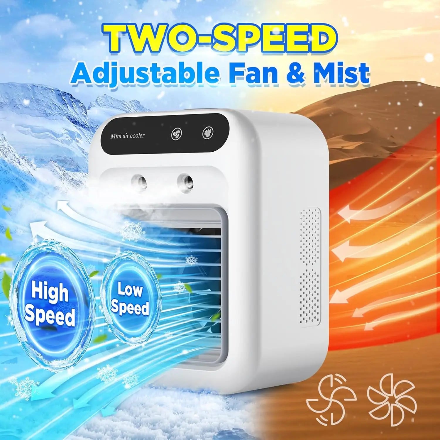 Portable Air Conditioners,3-In-1 Cooling Fan Air Conditioner with 2-Speed,Built-In 1800mah Battery,Air Cooler for Home&Outdoor