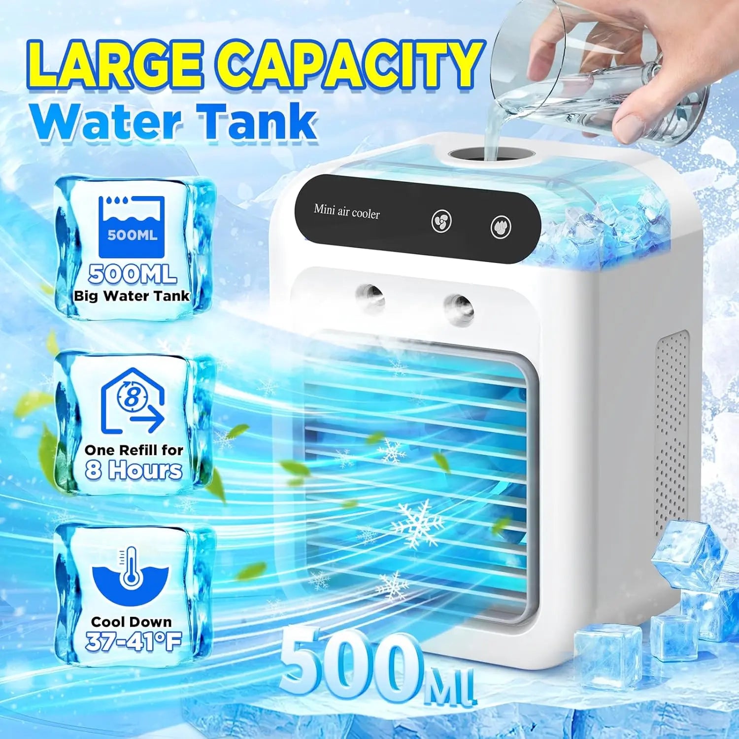 Portable Air Conditioners,3-In-1 Cooling Fan Air Conditioner with 2-Speed,Built-In 1800mah Battery,Air Cooler for Home&Outdoor