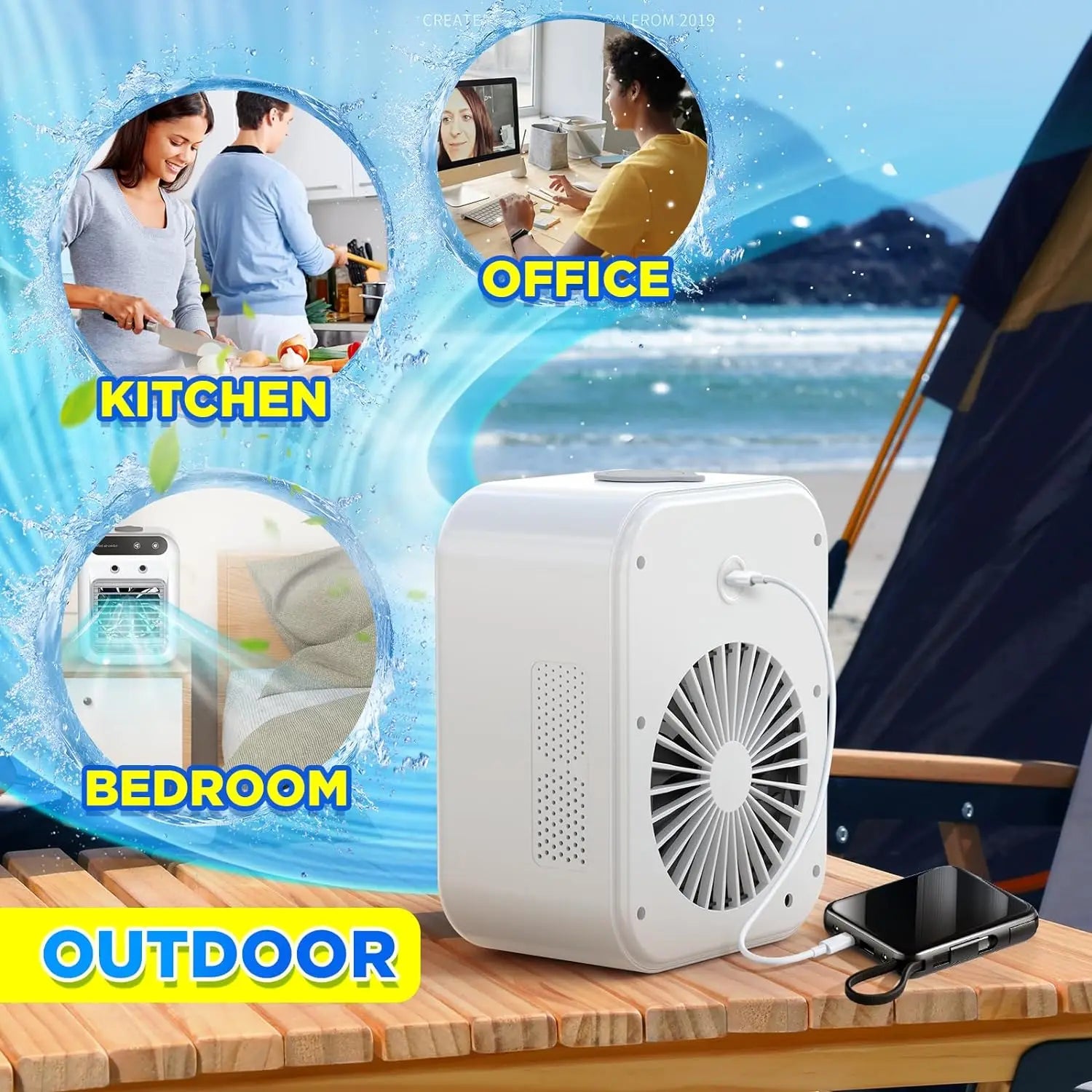 Portable Air Conditioners,3-In-1 Cooling Fan Air Conditioner with 2-Speed,Built-In 1800mah Battery,Air Cooler for Home&Outdoor