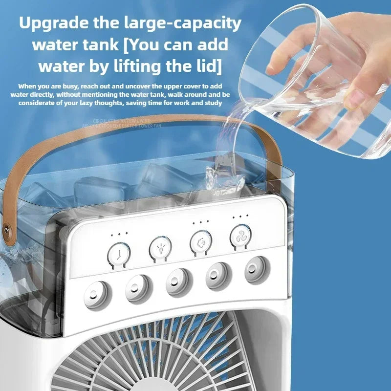 Portable Air Conditioning Fan Mini Evaporative Air Cooler with 7 Color LED Lights 1/2/3 Hour Timer 3 Wind Speeds and 3 Spray Mod