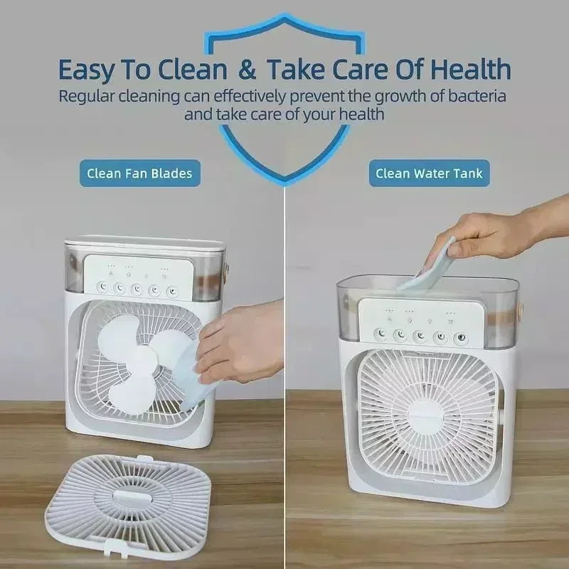 Portable Air Conditioning Fan Mini Evaporative Air Cooler with 7 Color LED Lights 1/2/3 Hour Timer 3 Wind Speeds and 3 Spray Mod