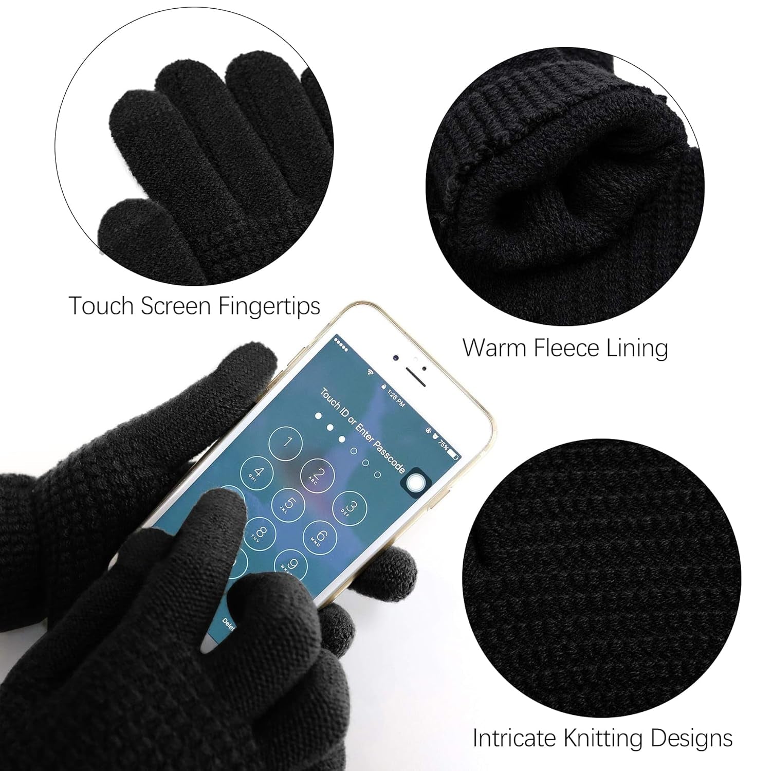 Winter Warm Sets Knitted Scarf Beanie Hat Touch Screen Gloves and Winter Ear Warmer for Men or Women