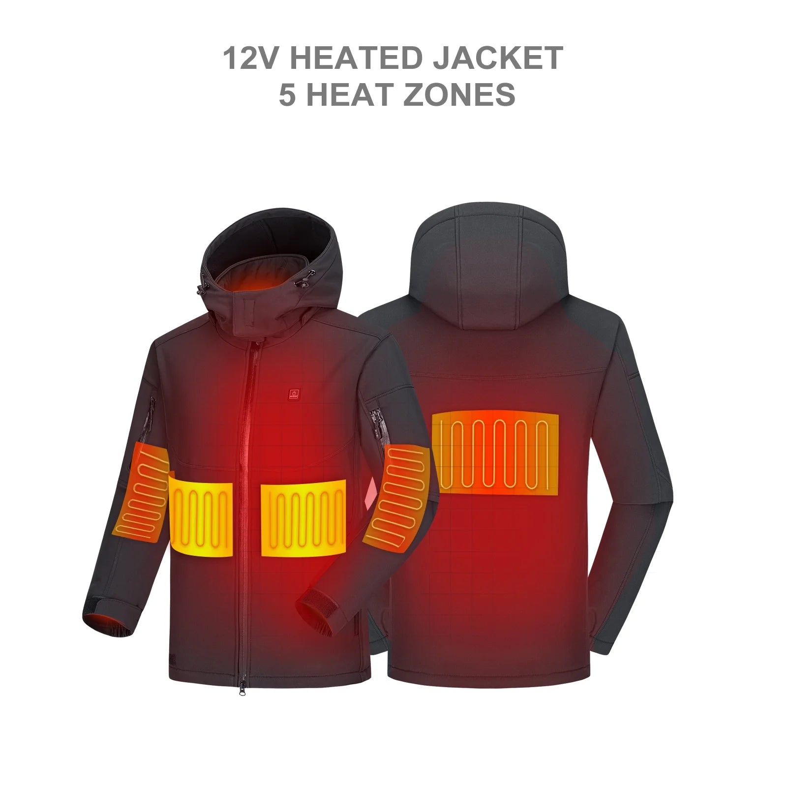 Heated Jacket for Men with Detachable Hood, Soft Shell Heated Coat with 12V Battery Pack, Waterproof Heating Jacket for Winter Outdoor