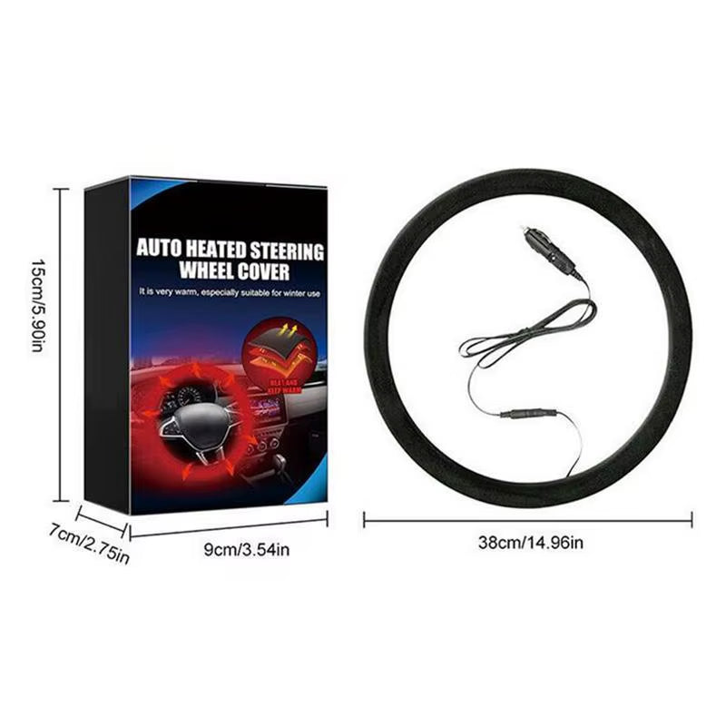 38Cm Car Heated Steering Wheel Cover 12V Heated Auto Steering Wheel Cover Rechargeable Anti-Slip Wheel Protector