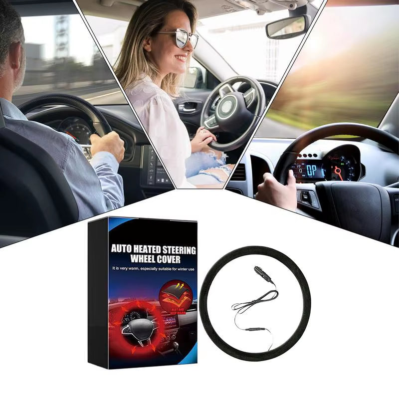 38Cm Car Heated Steering Wheel Cover 12V Heated Auto Steering Wheel Cover Rechargeable Anti-Slip Wheel Protector